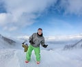 Two joyful snowboarder in the mountains Royalty Free Stock Photo