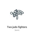 Two judo fighters outline vector icon. Thin line black two judo fighters icon, flat vector simple element illustration from