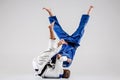 The two judokas fighters fighting men Royalty Free Stock Photo