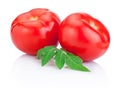 Two Juicy Red tomato with leaves Isolated on white background Royalty Free Stock Photo