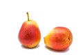 Two juicy ripe tasty pears on an isolated white background. Royalty Free Stock Photo