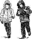 Two junior students going to school