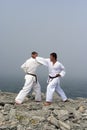 Two karateka fight Royalty Free Stock Photo