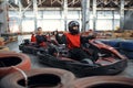 Two kart racers, karting auto sport indoor