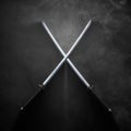 Two katanas with crossed blades in dramatic smoke Royalty Free Stock Photo