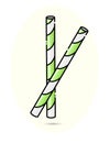 Two kawaii paper straws. Striped Green and white. Vector