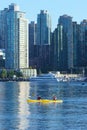 Two kayakers in Vancouvers inner harbour Royalty Free Stock Photo