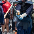 Two kendo fighters Competition with Bamboo Sword and Traditional Royalty Free Stock Photo