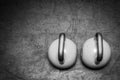 Two Kettle bells on the floor. Royalty Free Stock Photo