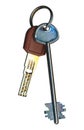 Two keys on a ring buying a real estate sale rent isolated on w