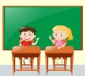 Two kids asking question in classroom