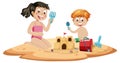 Two kids building sand castle at the beach Royalty Free Stock Photo
