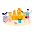 Two Kids Building Sandcastle Vector Illustration Royalty Free Stock Photo