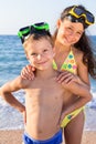 Two kids in diving masks on the sea Royalty Free Stock Photo