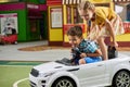 Two kids having fun in entertainment center. Royalty Free Stock Photo