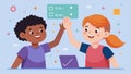 Two kids high five each other in celebration after completing a complex math activity using coding and programming