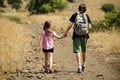 Two kids hiking at park Royalty Free Stock Photo