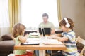 Two kids learn at home online. Royalty Free Stock Photo