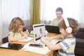 Two kids learn at home online. Royalty Free Stock Photo