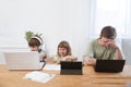 Two kids learn at home online. Royalty Free Stock Photo