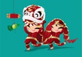 Two kids playing Chinese Lion dancing