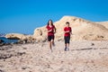 Two kids running together at morning exersises Royalty Free Stock Photo