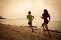 Two kids running together at morning exersises, sepia toned Royalty Free Stock Photo