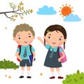 Two kids in school uniform going to school Royalty Free Stock Photo