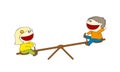 Two kids on a seesaw
