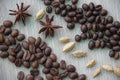Two kinds of coffee and spices Royalty Free Stock Photo