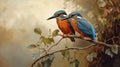 Two kingfishers perched on a branch vibrant plumage autumnal background Royalty Free Stock Photo