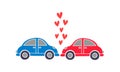 Two kissing cars with hearts illustration for Valentines Day