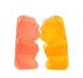 Two kissing jelly bears isolated on white background. Colored marmalade bears Royalty Free Stock Photo