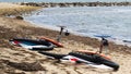 Two kite surfing boards and sail on the shore in Narraganssett Rhode Island Royalty Free Stock Photo