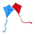 Two kites in red and blue are flying. Isolated on white background Royalty Free Stock Photo