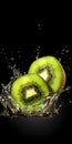 two kiwis are sliced by water, marketing style, ai generated image Royalty Free Stock Photo