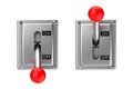 Two knifes switch ON and OFF. Knife switch ON and OFF positions. Royalty Free Stock Photo