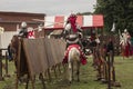 Two knights compete during the reenactment of a medieval knightly tournament, a knightly horse duel, the Battle of the Neva festiv Royalty Free Stock Photo