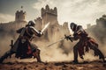 Two knights fighting to death at battlefield. Generative AI