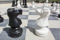 Two knights on the street chessboard with chessmen Royalty Free Stock Photo