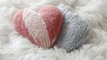 Two Knitted Hearts on Fluffy White Surface Royalty Free Stock Photo