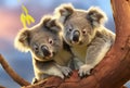 two koala bears on top of a tree