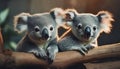 two koala bears on tree .ai generated