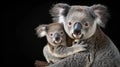 Two koalas in a close embrace, exuding a sense of warmth and affection against a black background Royalty Free Stock Photo