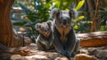 Two koalas are sitting on a rock in the forest, AI