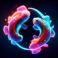 Two koi fish in neon light on dark background. Vector illustration Generative AI Royalty Free Stock Photo