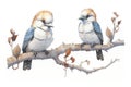 two kookaburras, mirth extant, perched next to each other on branch