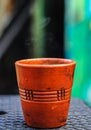 Two Kullad(Cup of Soil Clay) Tea. Soil cup Indian famous tea cup knows as kulhad. Milk tea on soil cup. Royalty Free Stock Photo