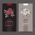 Two labels with Damask rose and jasmine bouquet color sketch.