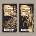 Two labels with Patchouli and lemongrass on black background.